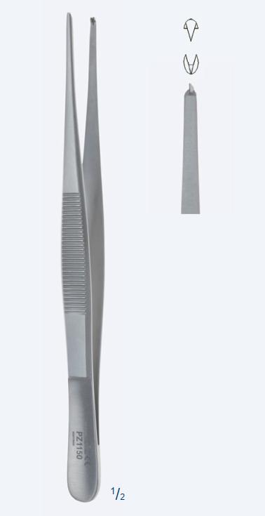 Пінцети, хірургічні, "Standard", для тканин, звужені, прямі, кінчик 1,7 мм, зубці 1 х 2, загальна довжина 160 мм, 6 1/4"